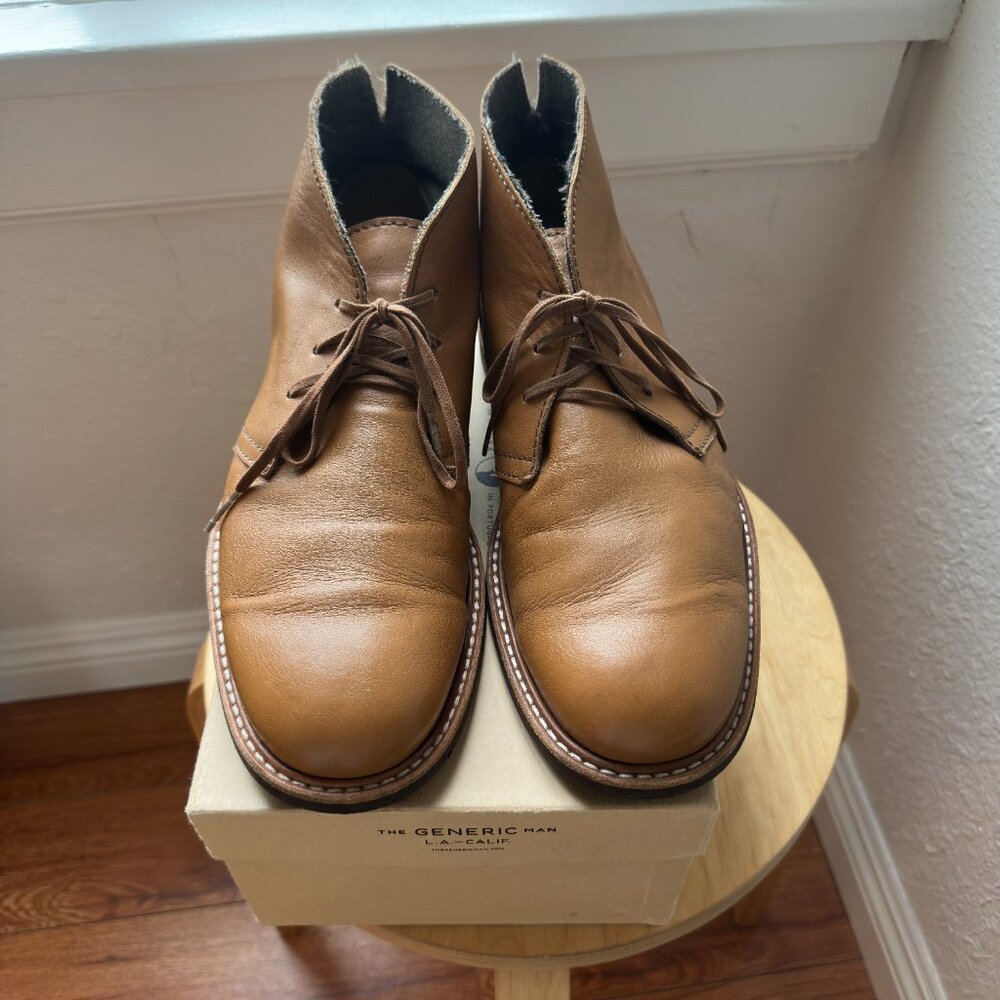 The Generic Man Handmade Caramel Leather Chukka Boots, Sz 44.5/US 11 - Picture 5 of 12